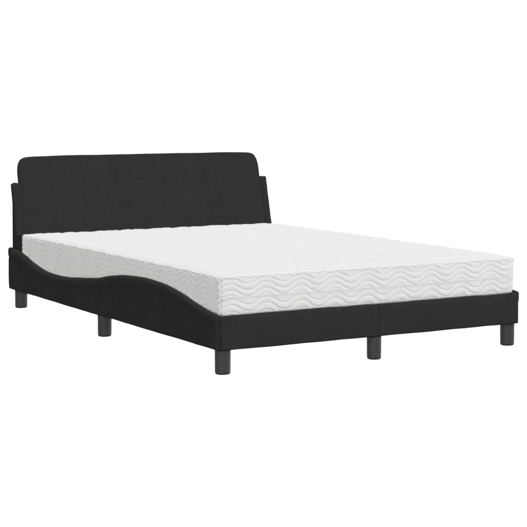 vidaXL Pat cu saltea, negru, 120x200 cm, catifea