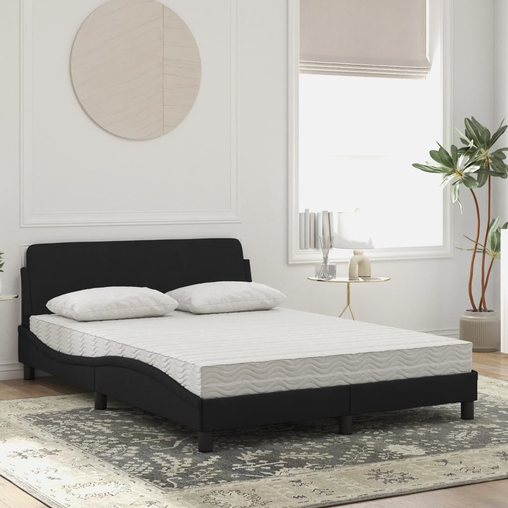 vidaXL Pat cu saltea, negru, 120x200 cm, catifea