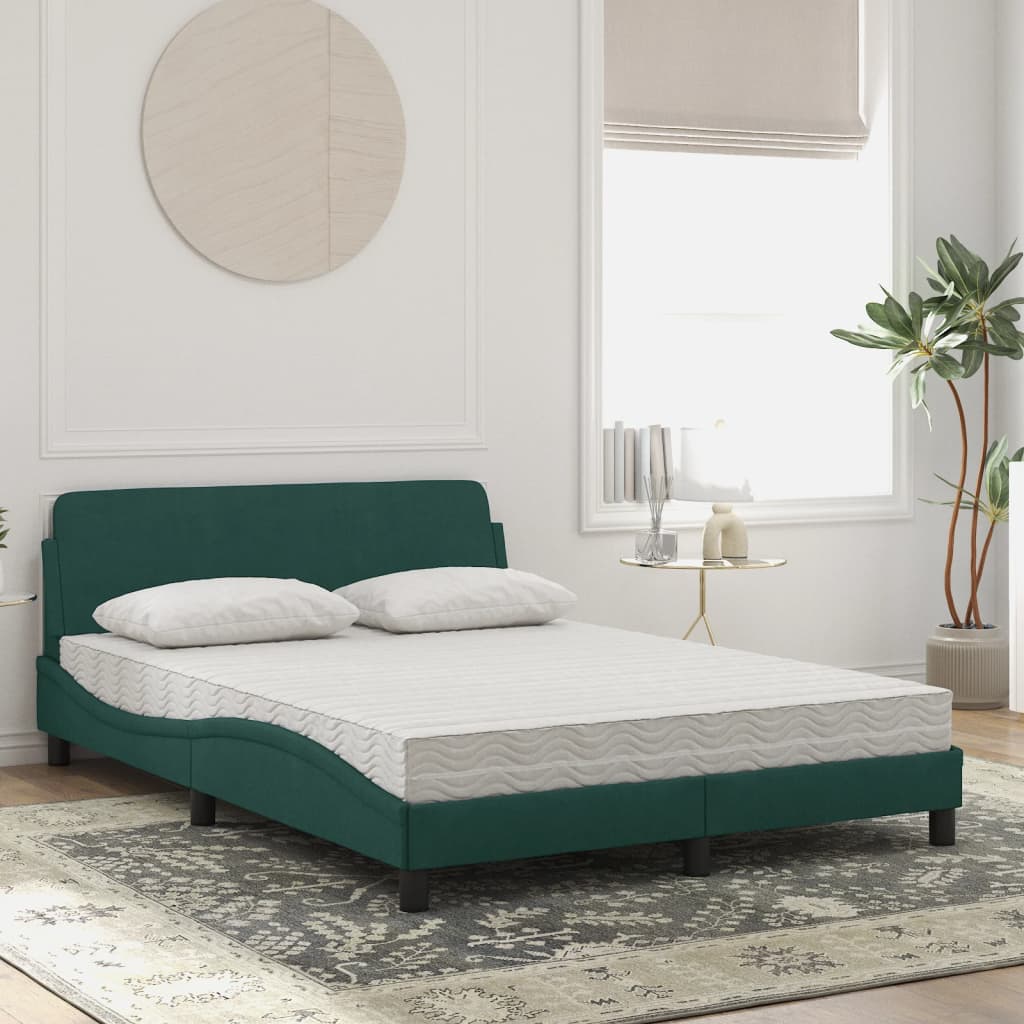 vidaXL Pat cu saltea, verde închis, 120x200 cm, catifea