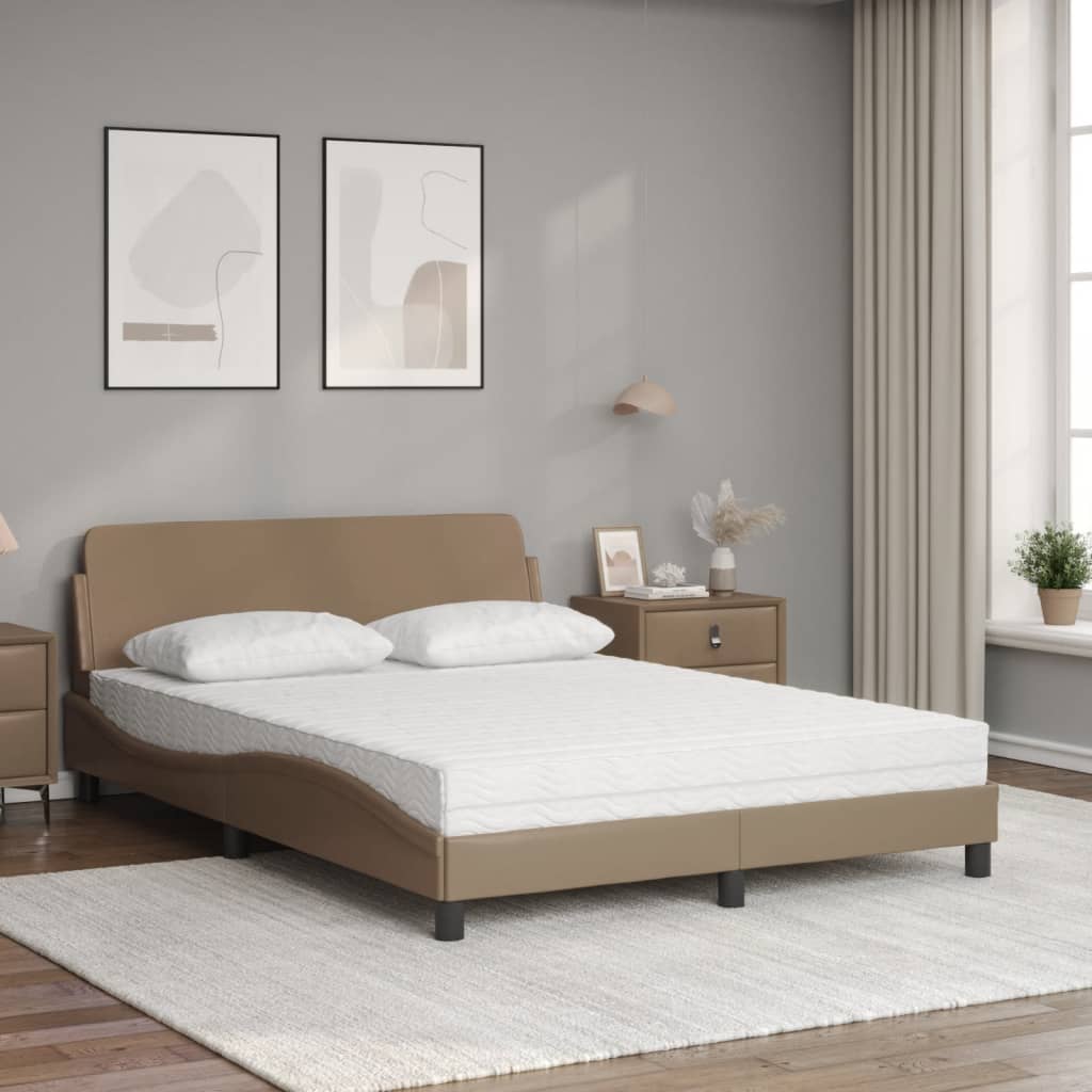 vidaXL Pat cu saltea, cappuccino, 120x200cm piele ecologică