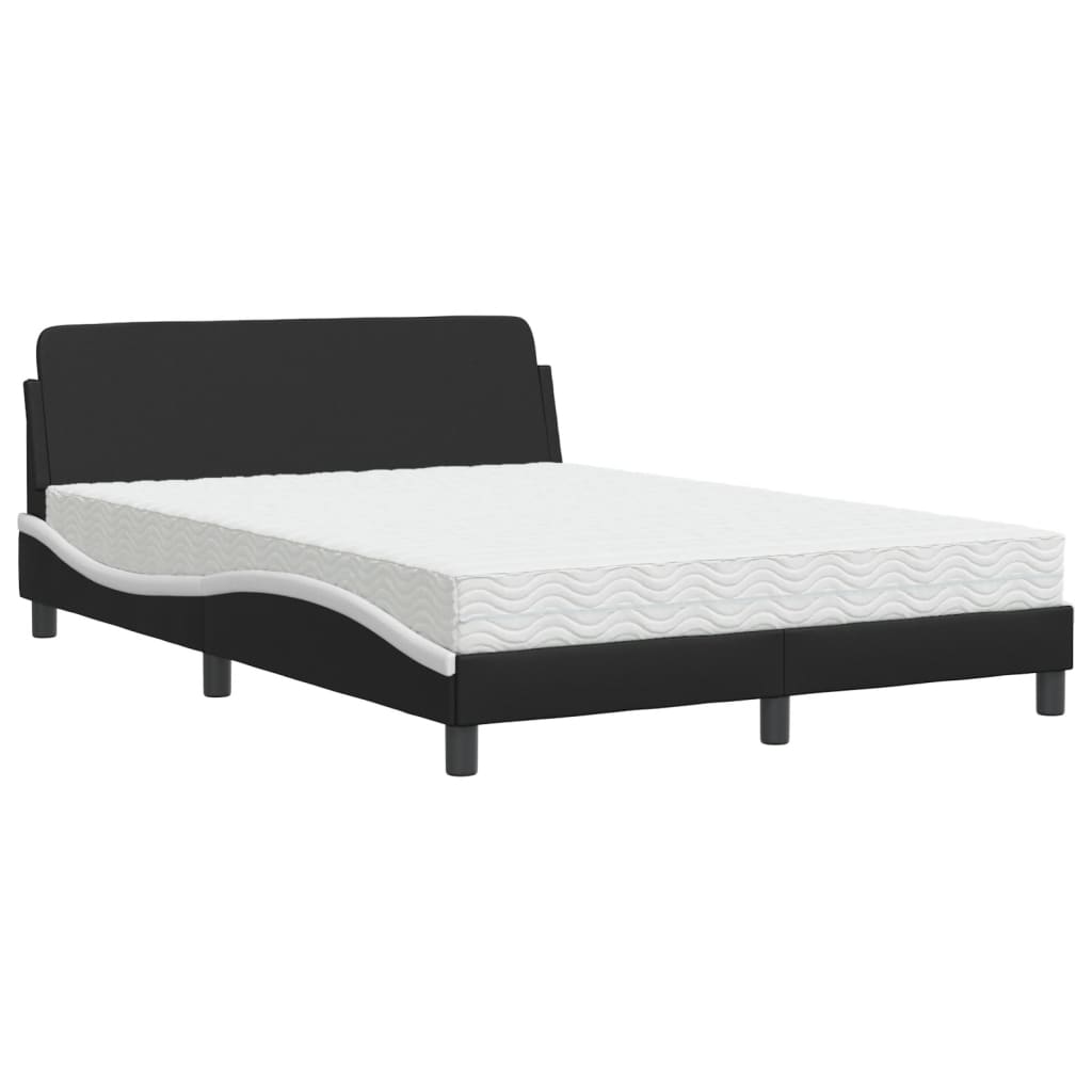vidaXL Pat cu saltea, negru și alb, 120x200 cm, piele ecologică