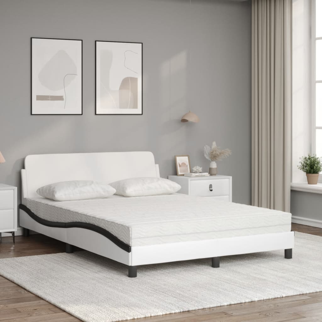 vidaXL Pat cu saltea, alb și negru, 120x200 cm, piele ecologică vidaXL Pat cu saltea, alb și negru, 120x200 cm, piele ecologică