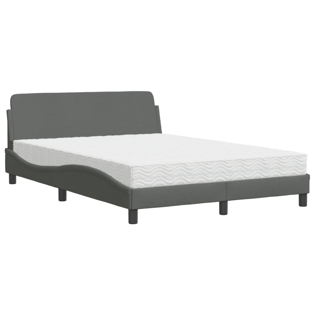 vidaXL Pat cu saltea, gri închis, 140x190 cm, textil
