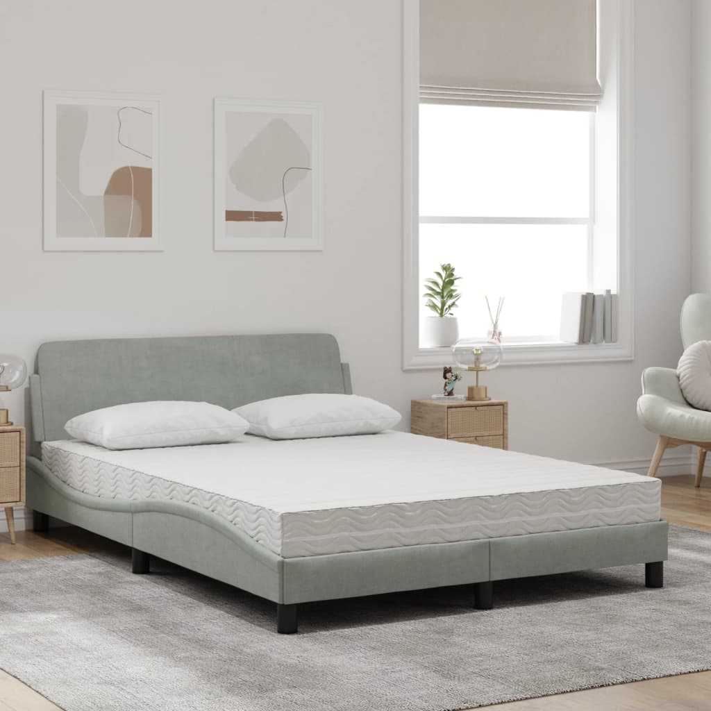 vidaXL Pat cu saltea, gri deschis, 140x190 cm, catifea vidaXL Pat cu saltea, gri deschis, 140x190 cm, catifea