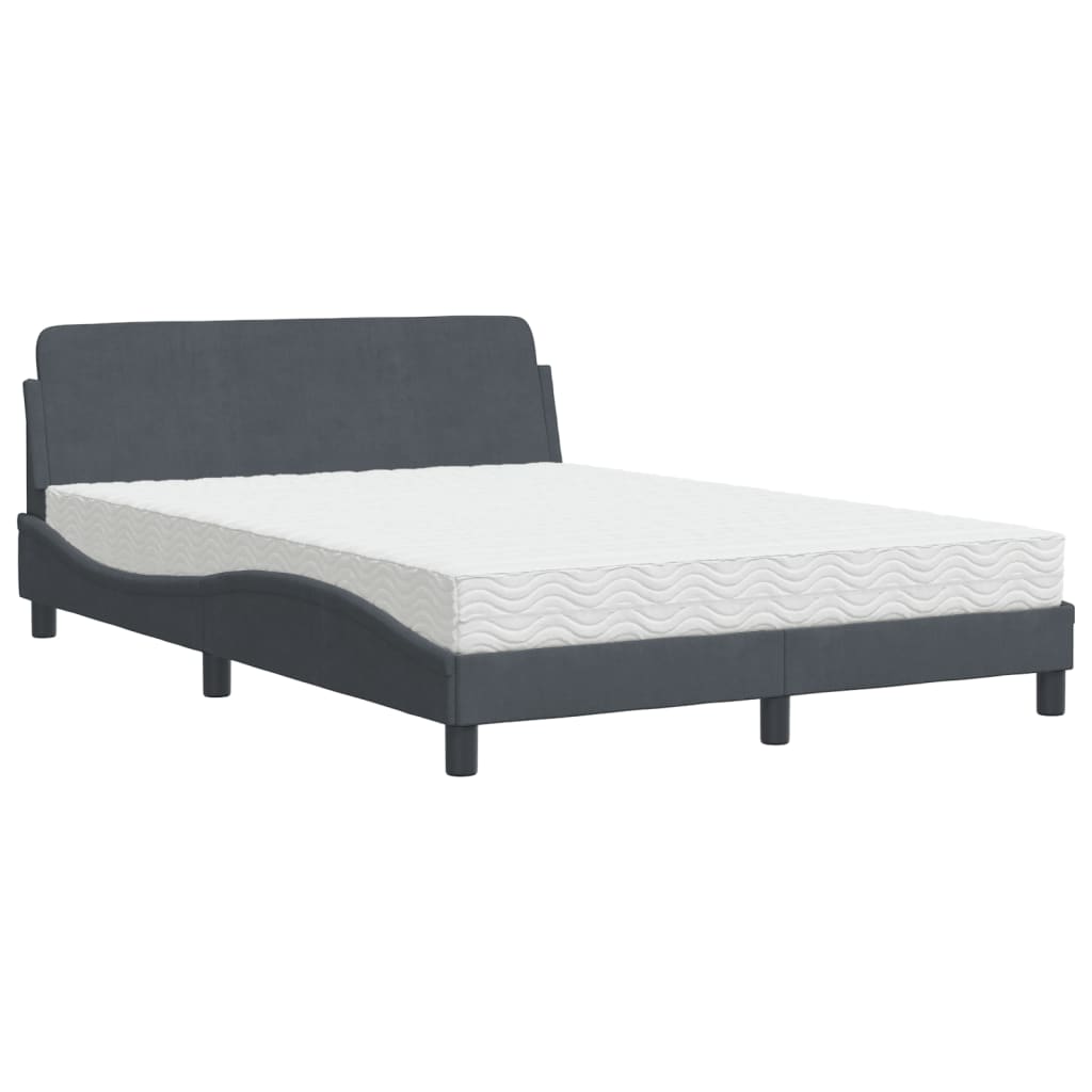 vidaXL Pat cu saltea, gri închis, 140x190 cm, catifea