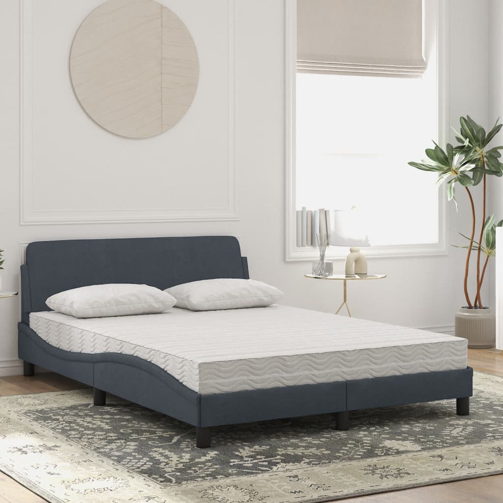 vidaXL Pat cu saltea, gri închis, 140x190 cm, catifea