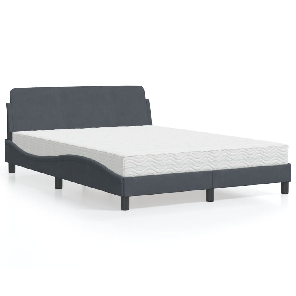 vidaXL Pat cu saltea, gri închis, 140x190 cm, catifea