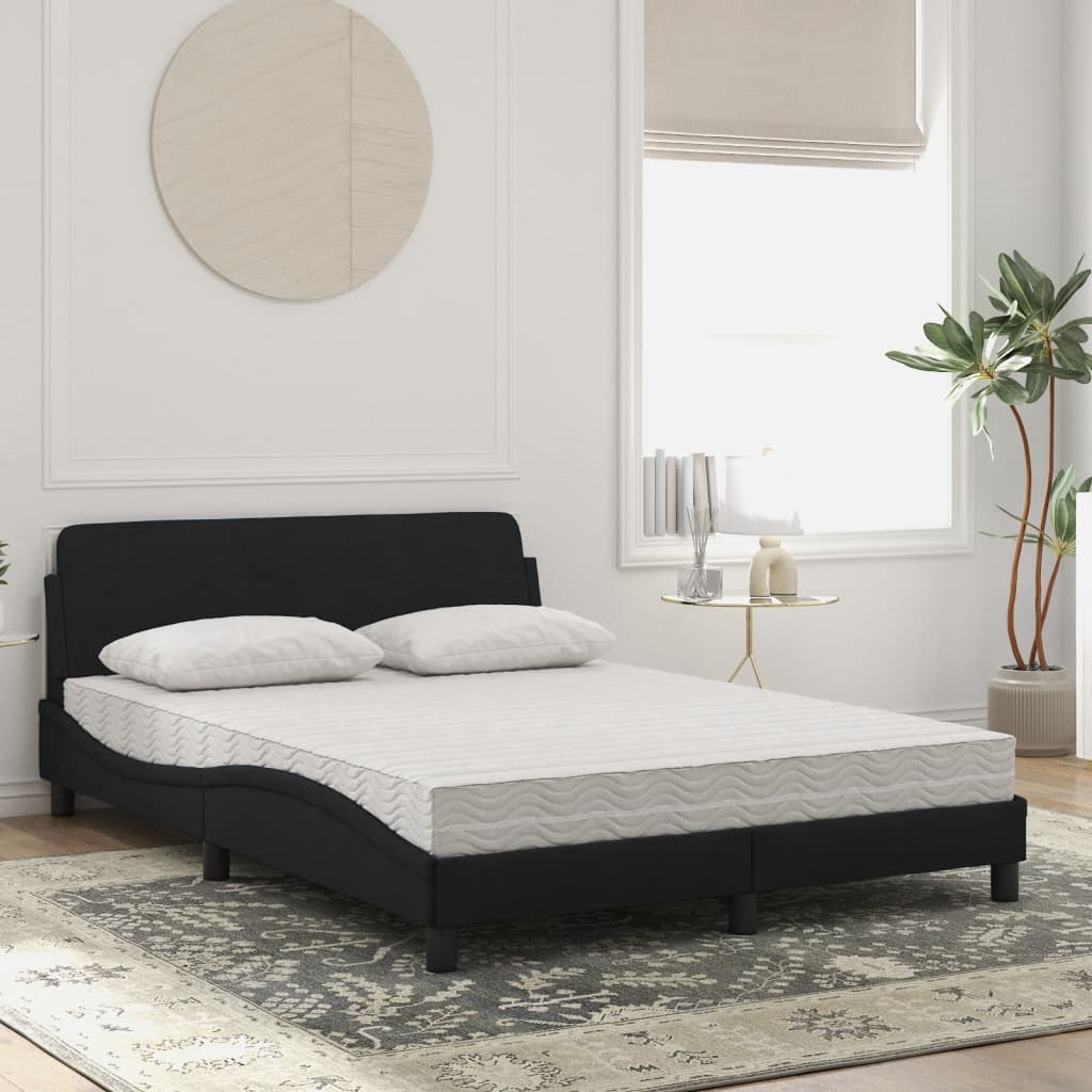 vidaXL Pat cu saltea, negru, 140x190 cm, catifea