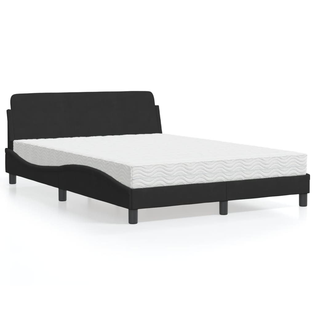 vidaXL Pat cu saltea, negru, 140x190 cm, catifea