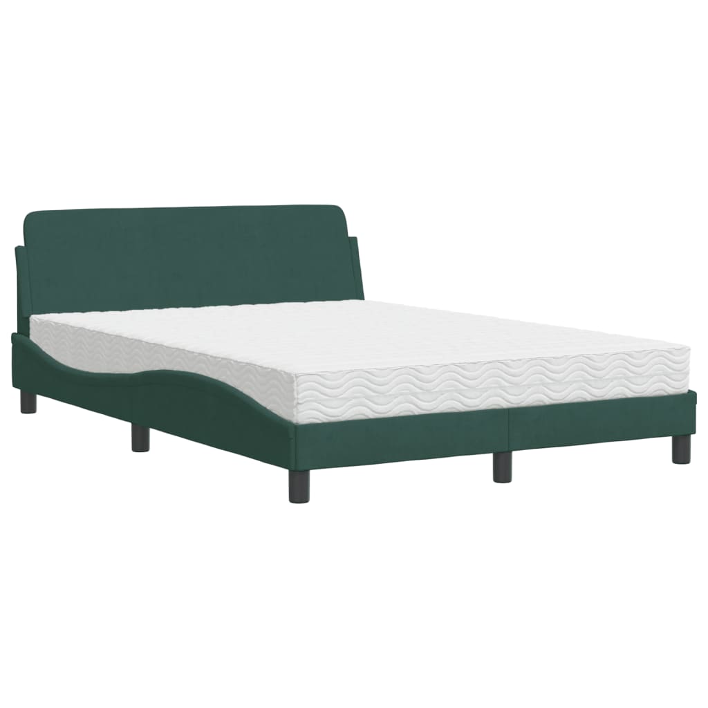 vidaXL Pat cu saltea, verde închis, 140x190 cm, catifea