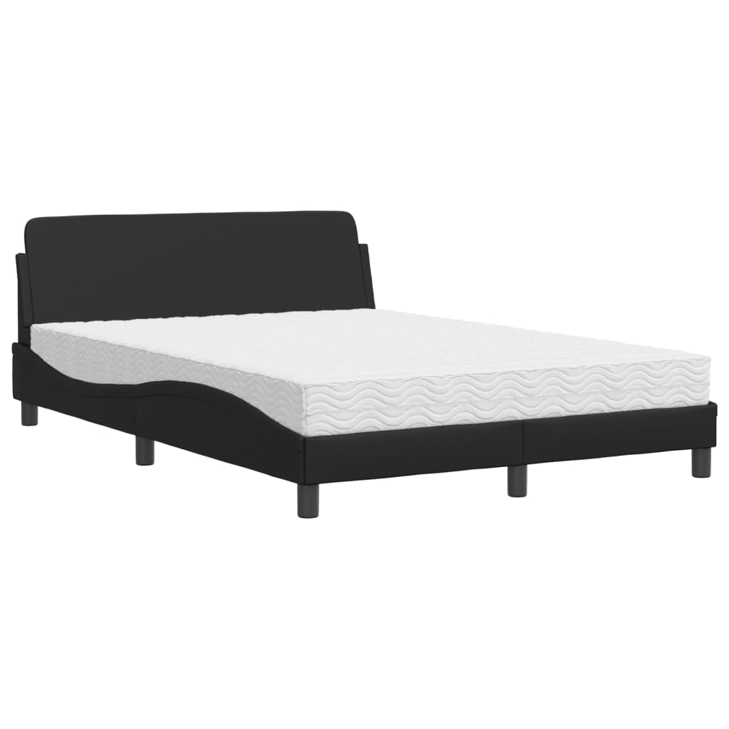 vidaXL Pat cu saltea, negru, 140x190 cm, piele ecologică