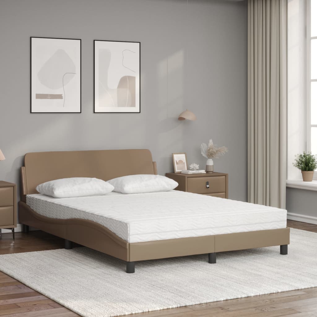 vidaXL Pat cu saltea, cappuccino, 140x190cm piele ecologică