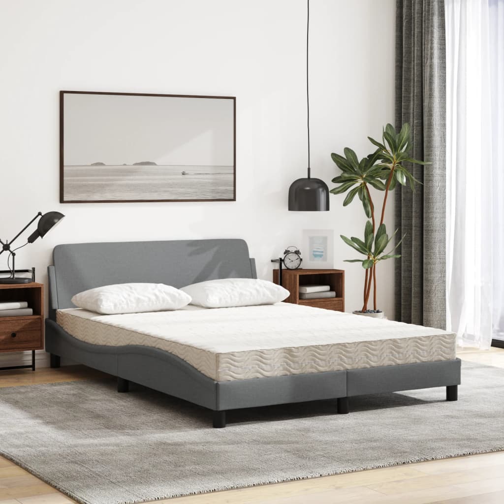 vidaXL Pat cu saltea, gri deschis, 140x200 cm, material textil