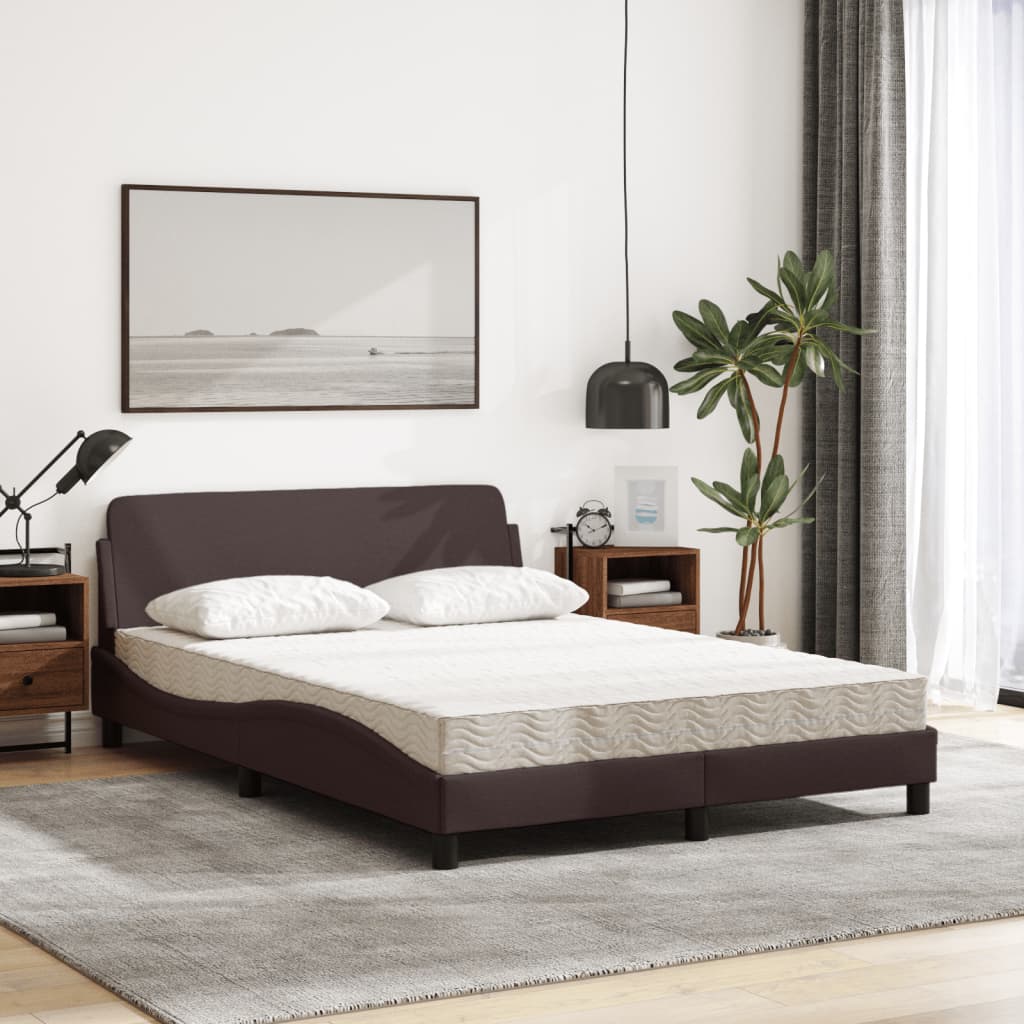 vidaXL Pat cu saltea, maro închis, 140x200 cm, textil vidaXL Pat cu saltea, maro închis, 140x200 cm, textil