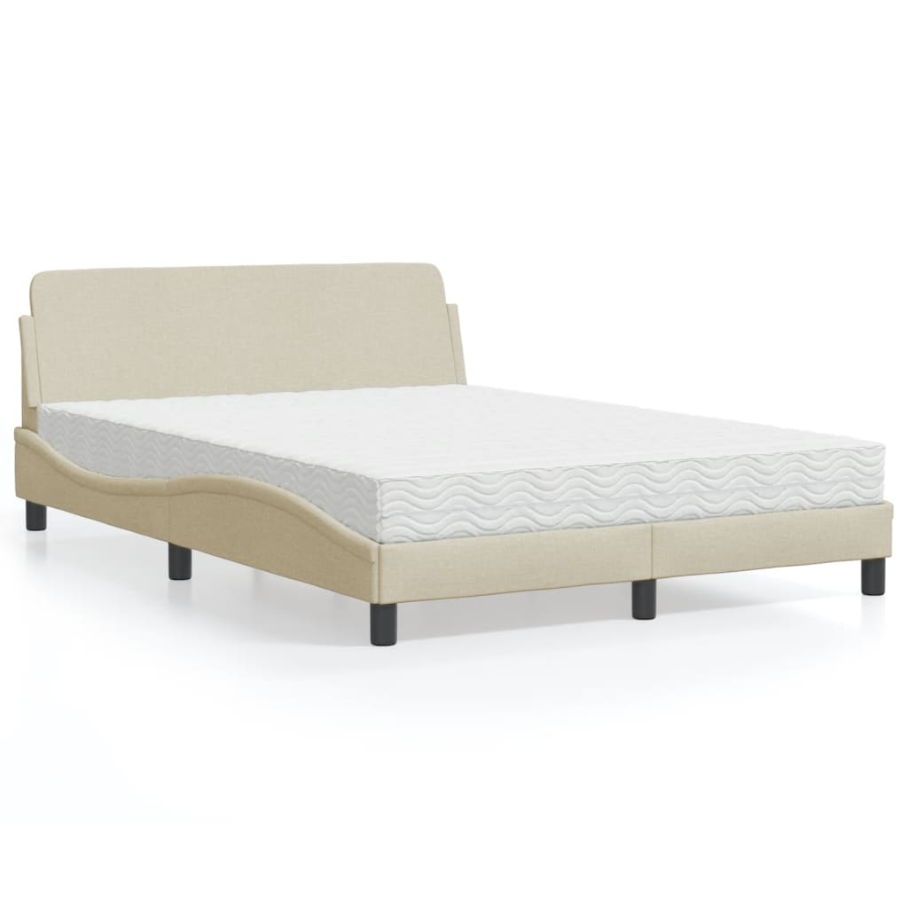 vidaXL Pat cu saltea, crem, 140x200 cm, material textil vidaXL Pat cu saltea, crem, 140x200 cm, material textil