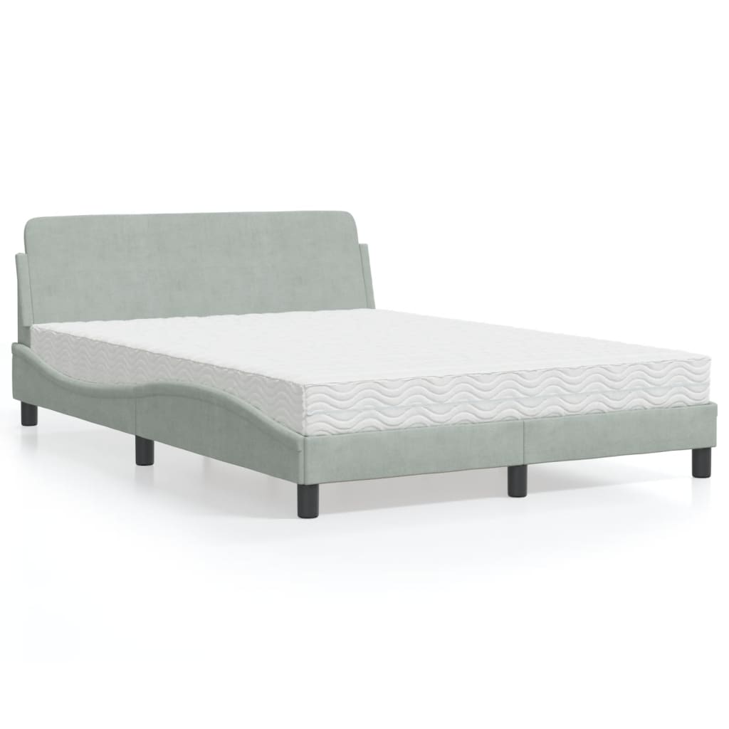 vidaXL Pat cu saltea, gri deschis, 140x200 cm, catifea