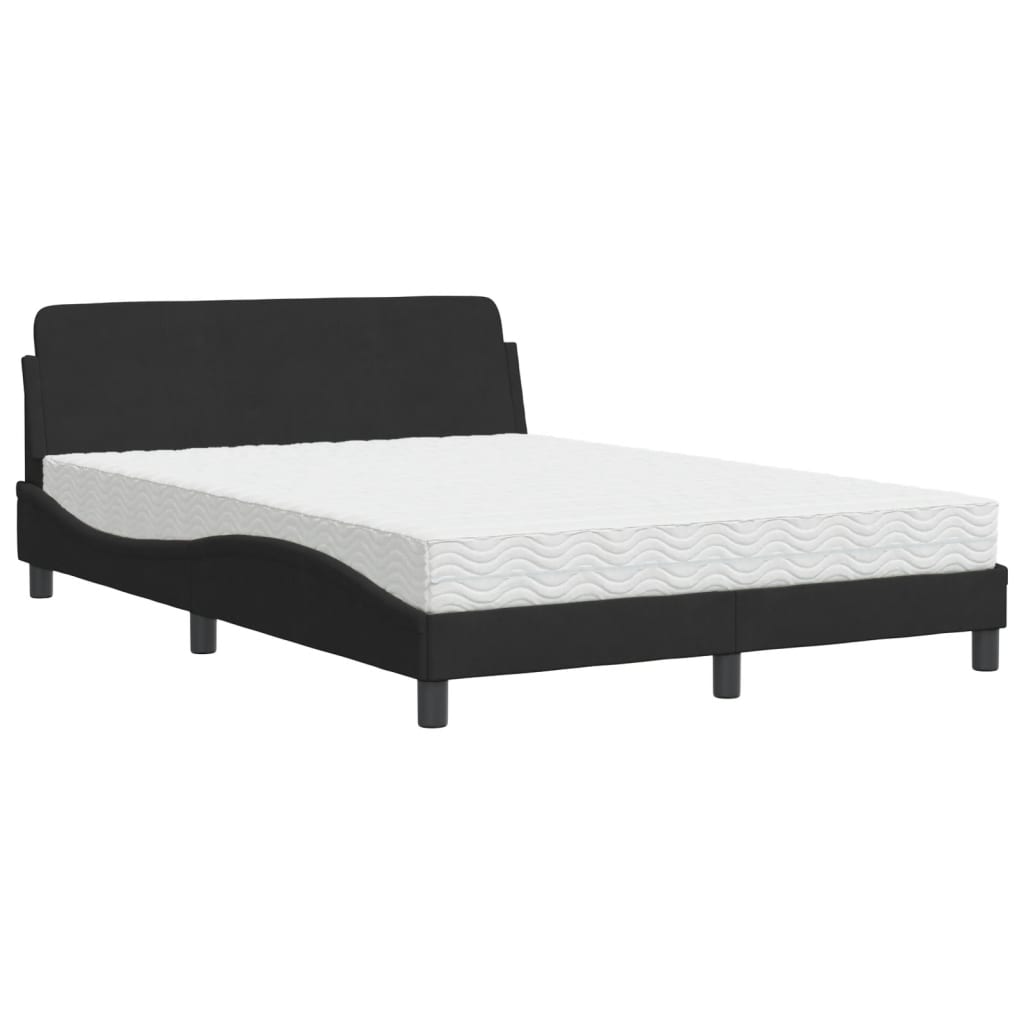 vidaXL Pat cu saltea, negru, 140x200 cm, catifea