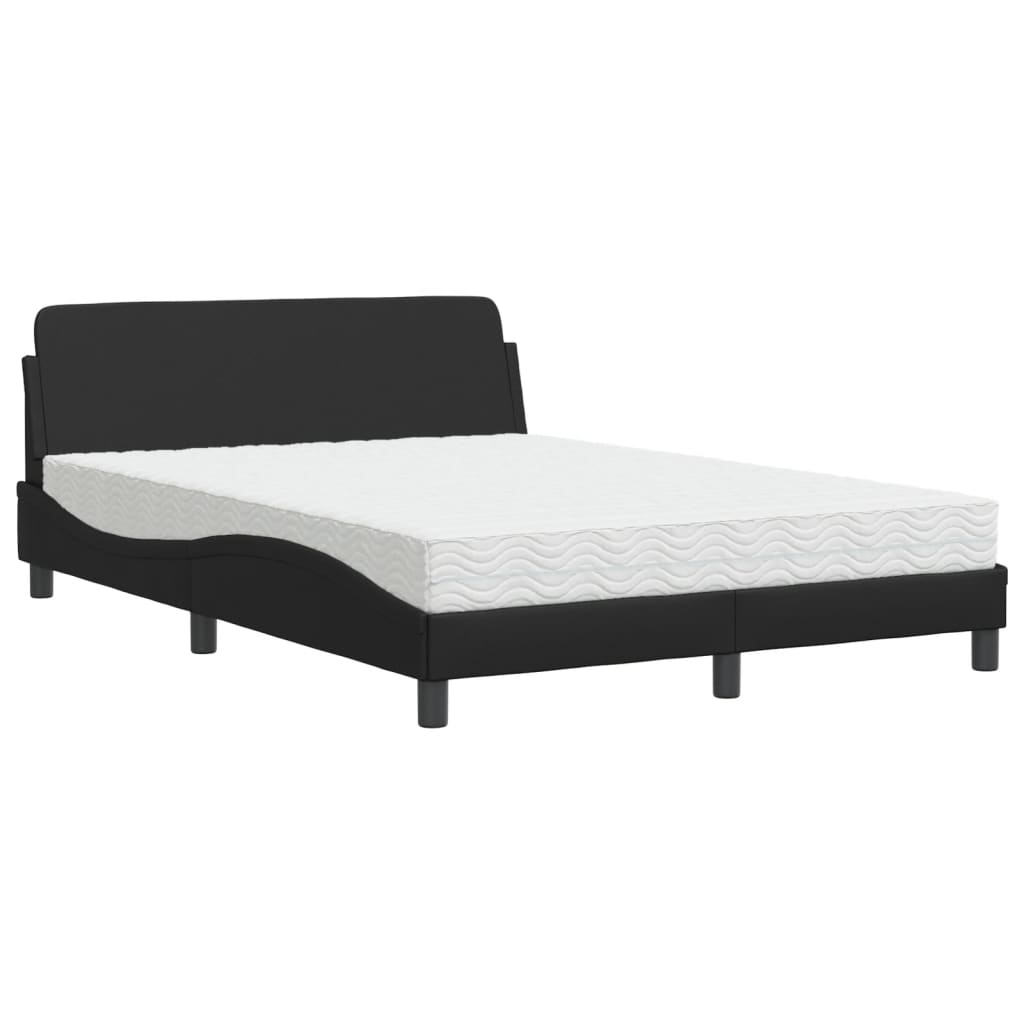 vidaXL Pat cu saltea, negru, 140x200 cm, piele ecologică