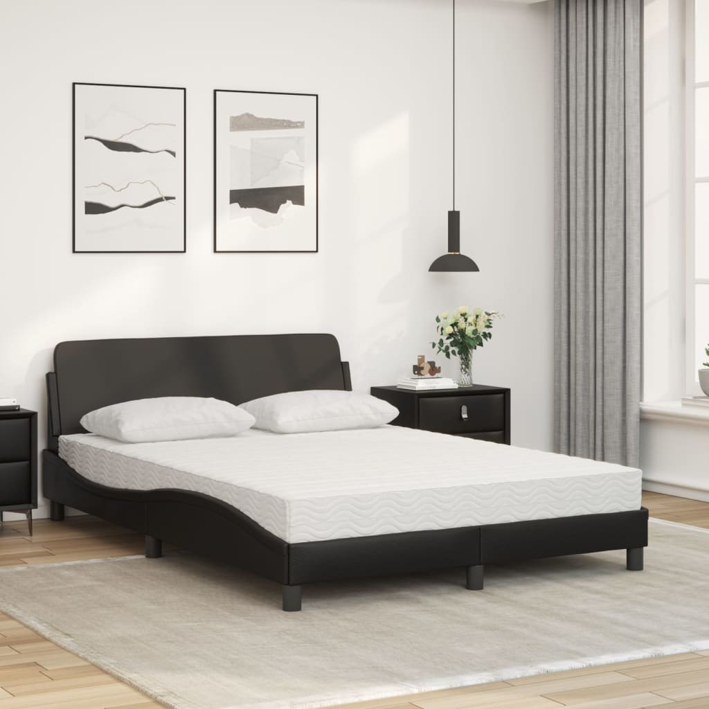 vidaXL Pat cu saltea, negru, 140x200 cm, piele ecologică