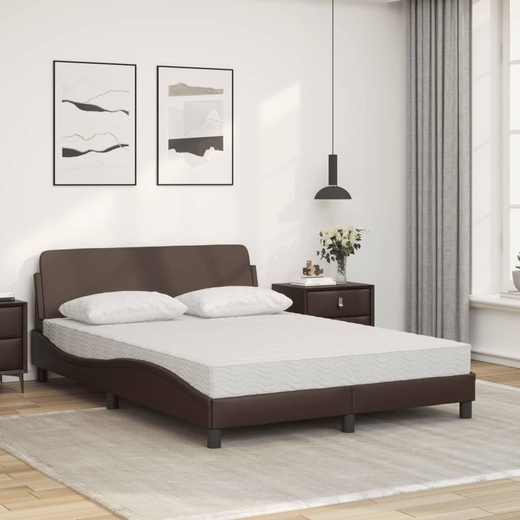 vidaXL Pat cu saltea, maro, 140x200 cm, piele ecologică vidaXL Pat cu saltea, maro, 140x200 cm, piele ecologică