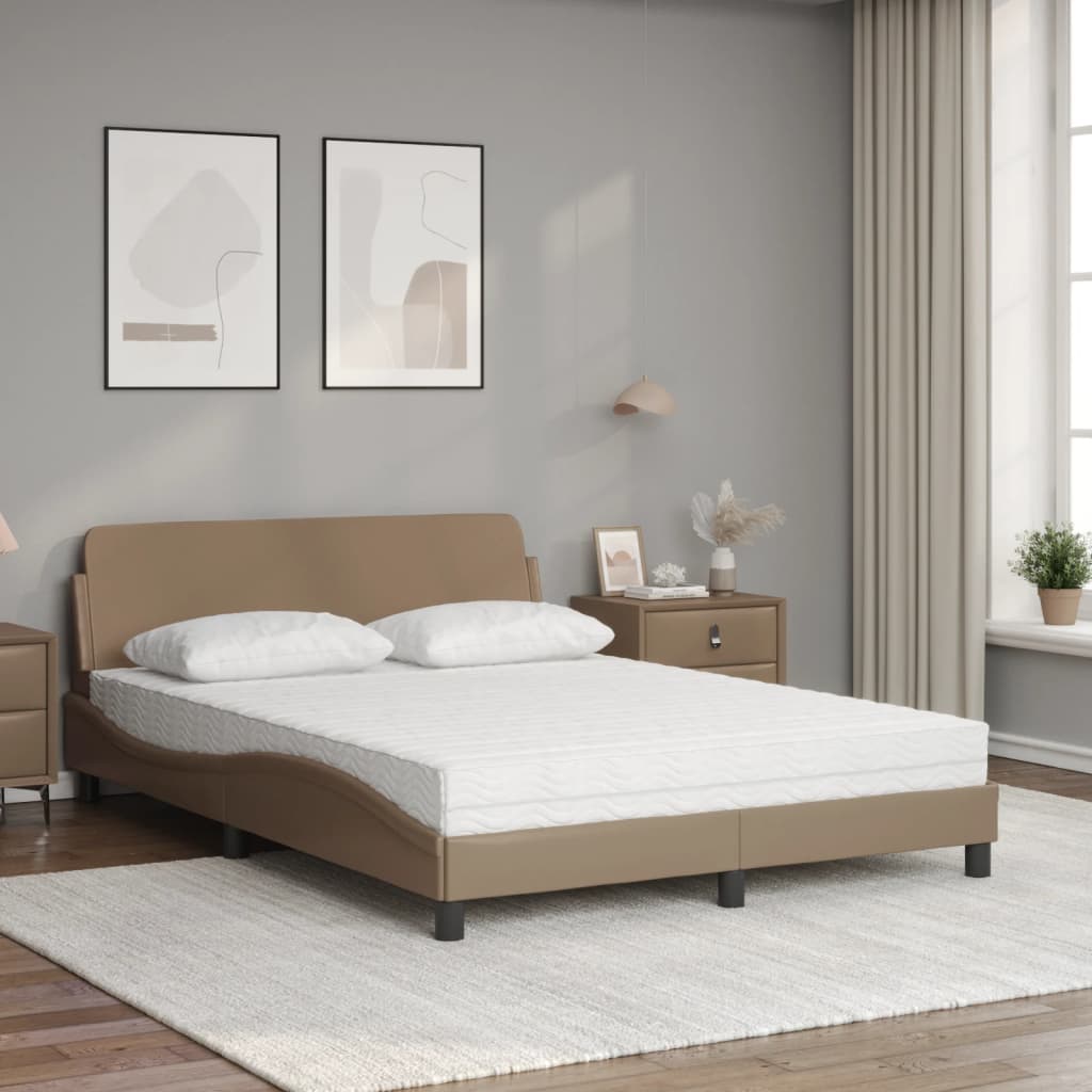 vidaXL Pat cu saltea, cappuccino, 140x200cm piele ecologică