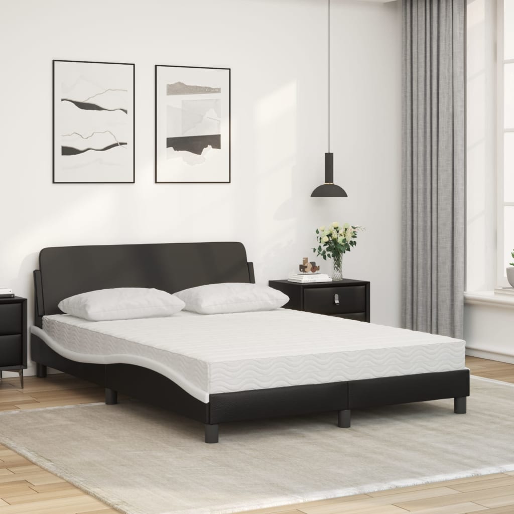 vidaXL Pat cu saltea, negru și alb, 140x200 cm, piele ecologică