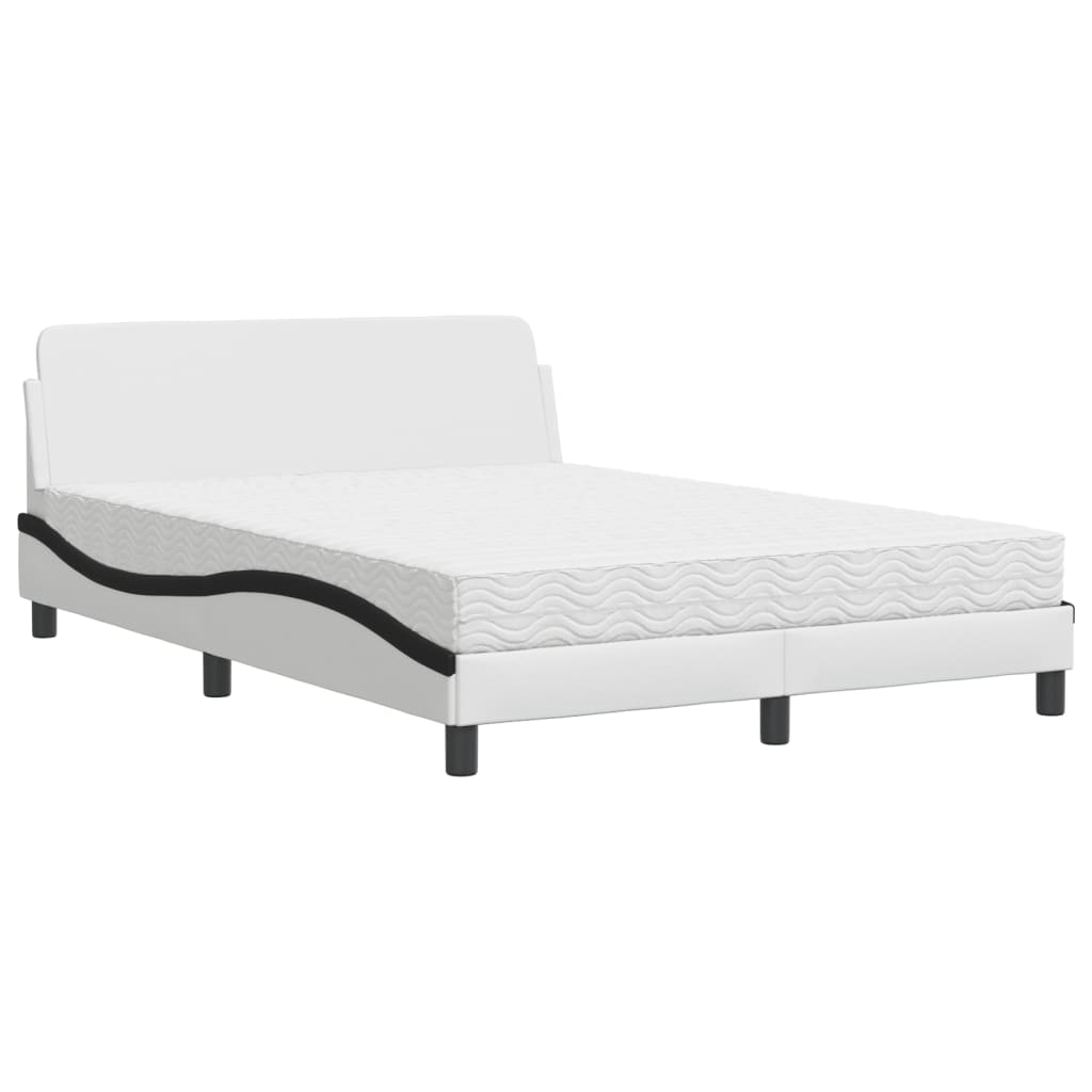 vidaXL Pat cu saltea, alb și negru, 140x200 cm, piele ecologică vidaXL Pat cu saltea, alb și negru, 140x200 cm, piele ecologică