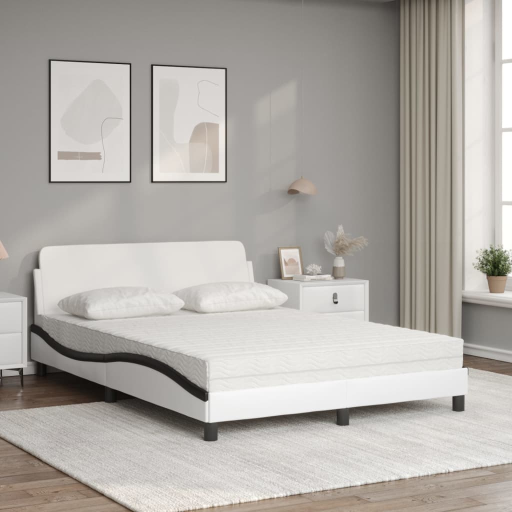 vidaXL Pat cu saltea, alb și negru, 140x200 cm, piele ecologică vidaXL Pat cu saltea, alb și negru, 140x200 cm, piele ecologică