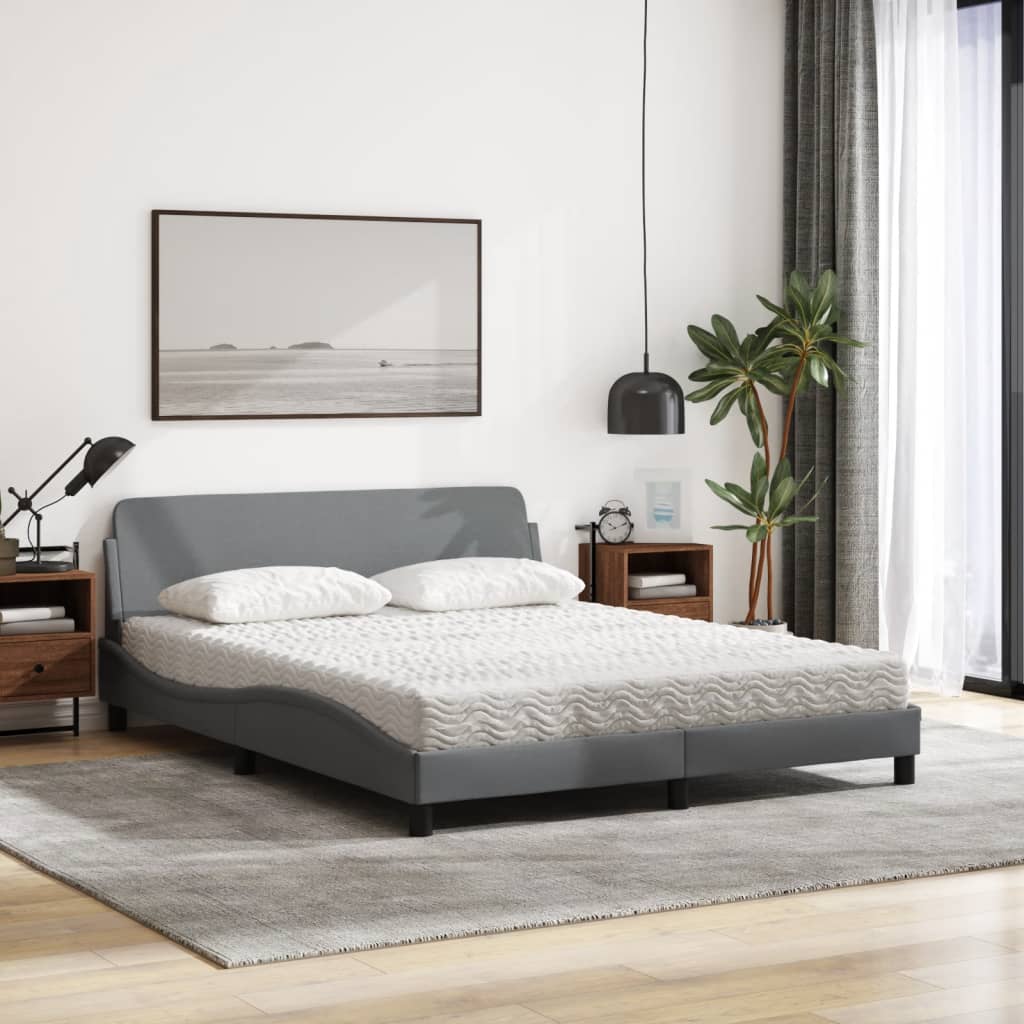 vidaXL Pat cu saltea, gri deschis, 160x200 cm, textil vidaXL Pat cu saltea, gri deschis, 160x200 cm, textil