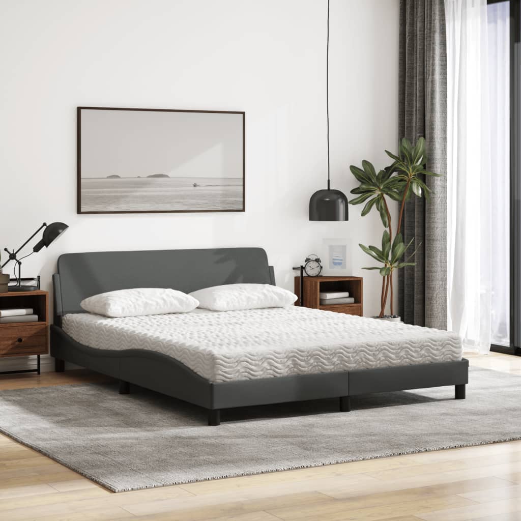 vidaXL Pat cu saltea, gri închis, 160x200 cm, țesătură