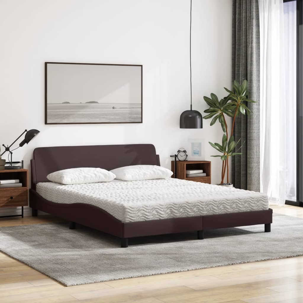 vidaXL Pat cu saltea, maro închis, 160x200 cm, textil vidaXL Pat cu saltea, maro închis, 160x200 cm, textil