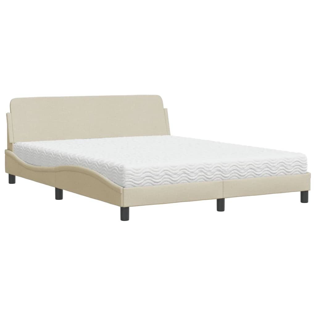 vidaXL Pat cu saltea, crem, 160x200 cm, material textil vidaXL Pat cu saltea, crem, 160x200 cm, material textil