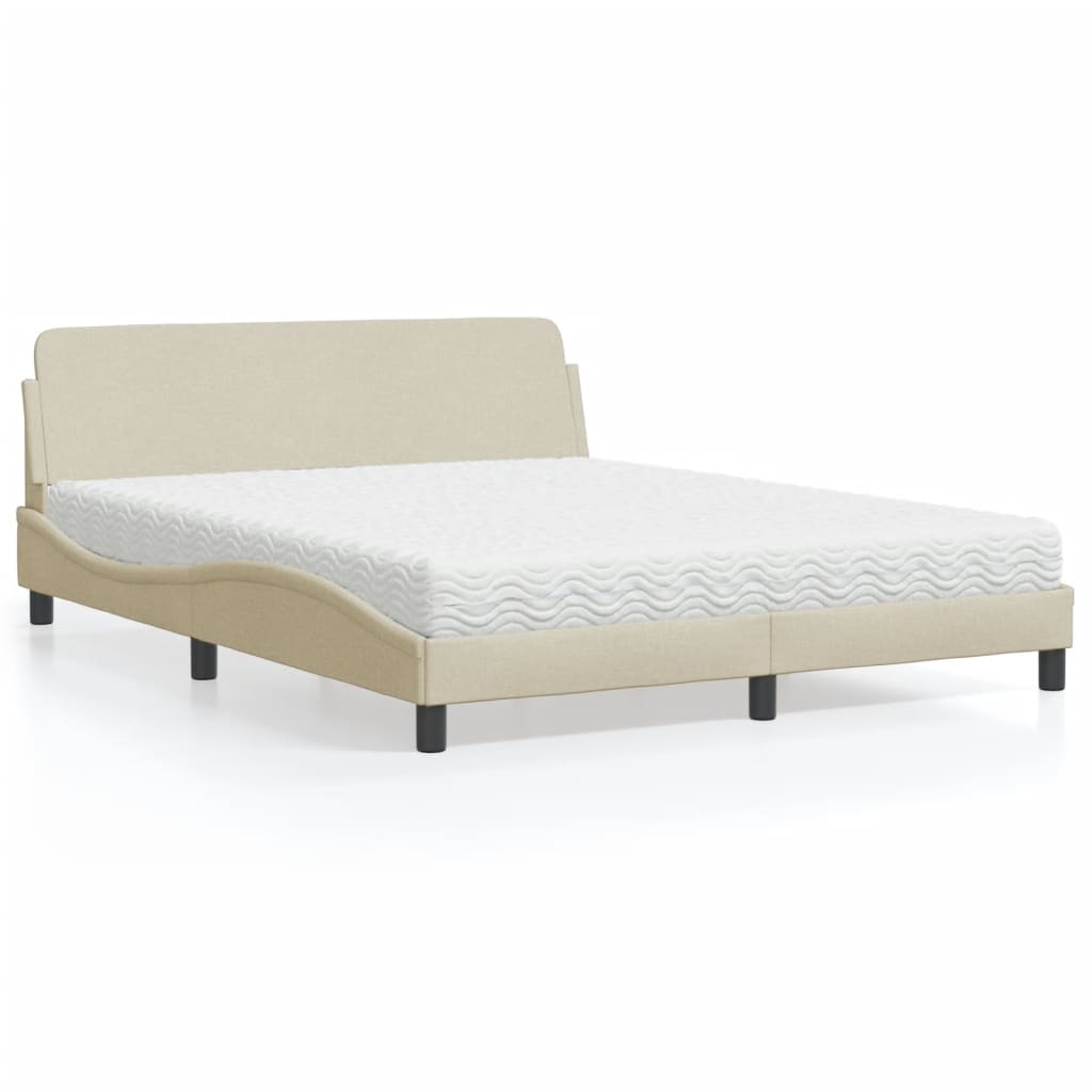 vidaXL Pat cu saltea, crem, 160x200 cm, material textil vidaXL Pat cu saltea, crem, 160x200 cm, material textil