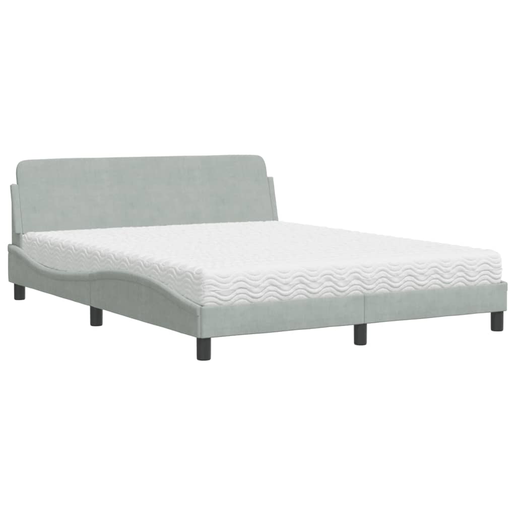 vidaXL Pat cu saltea, gri deschis, 160x200 cm, catifea