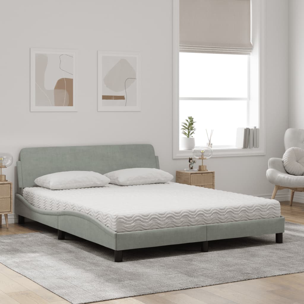 vidaXL Pat cu saltea, gri deschis, 160x200 cm, catifea