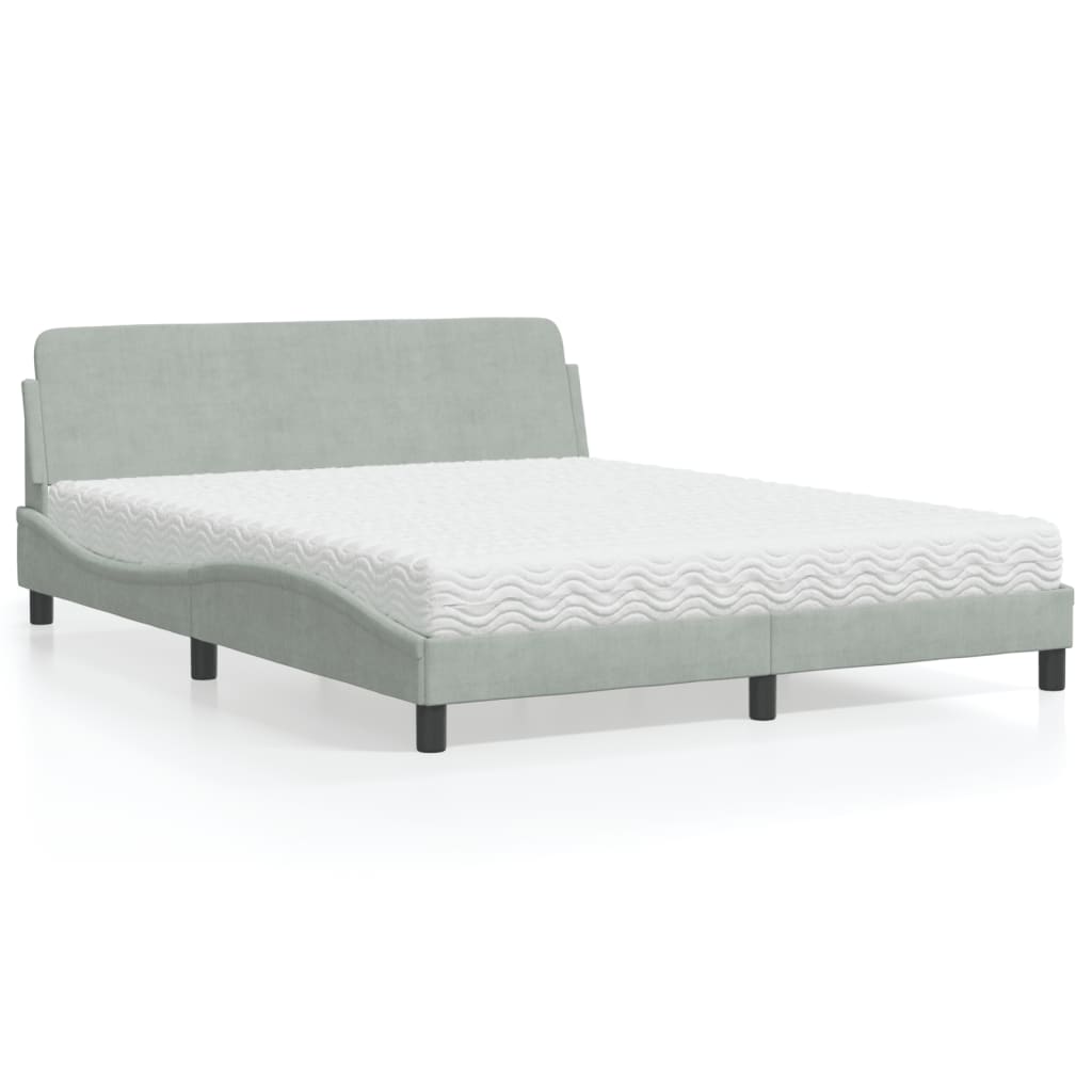 vidaXL Pat cu saltea, gri deschis, 160x200 cm, catifea