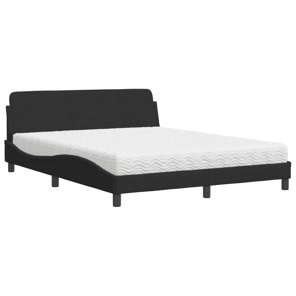 vidaXL Pat cu saltea, negru, 160x200 cm, catifea