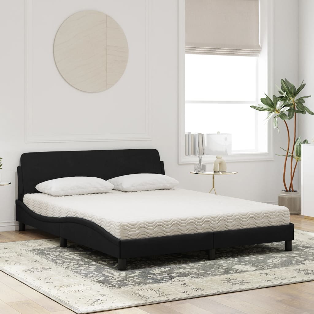vidaXL Pat cu saltea, negru, 160x200 cm, catifea