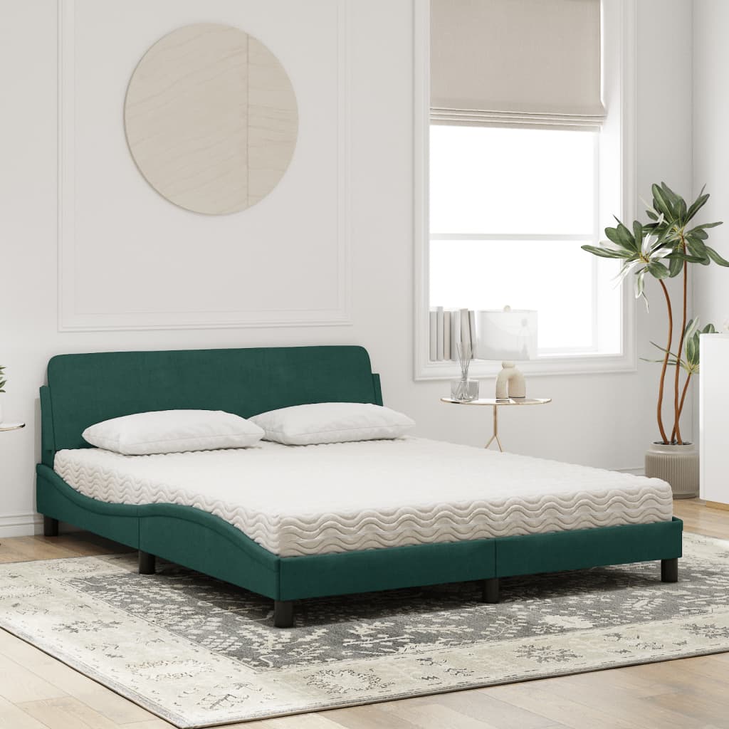 vidaXL Pat cu saltea, verde închis, 160x200 cm, catifea