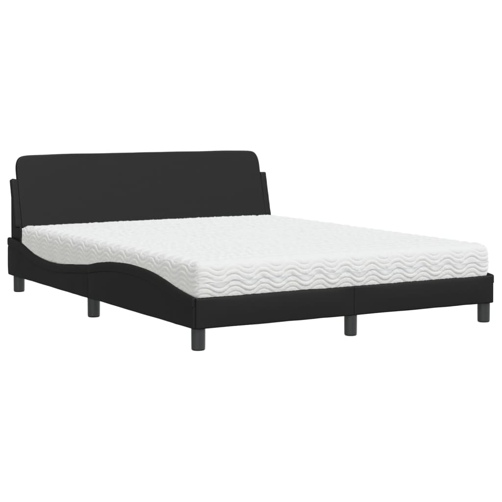 vidaXL Pat cu saltea, negru, 160x200 cm, piele ecologică