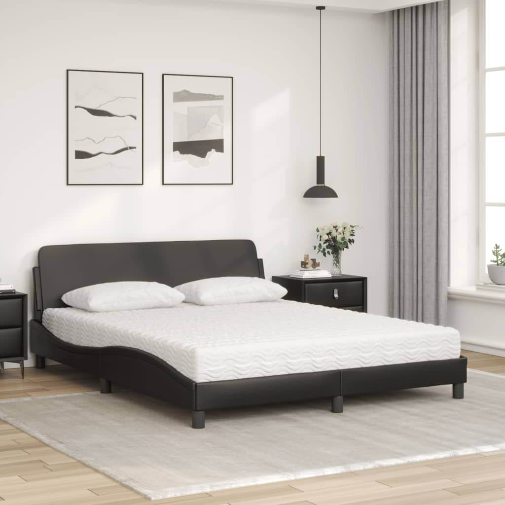 vidaXL Pat cu saltea, negru, 160x200 cm, piele ecologică