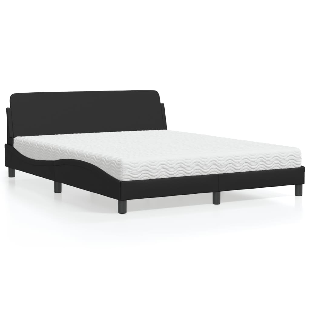 vidaXL Pat cu saltea, negru, 160x200 cm, piele ecologică