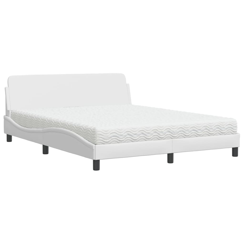 vidaXL Pat cu saltea, alb, 160x200 cm, piele ecologică