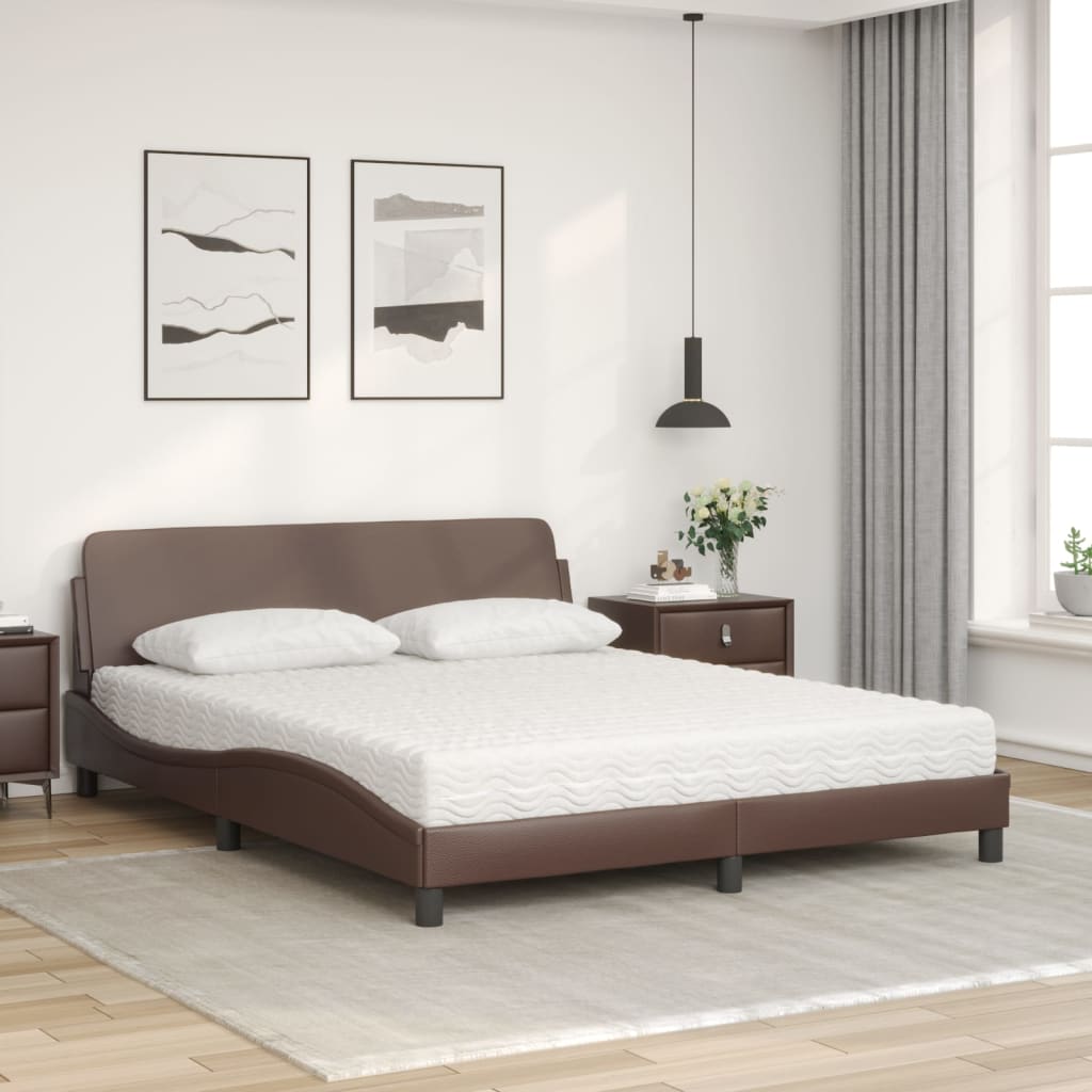 vidaXL Pat cu saltea, maro, 160x200 cm, piele ecologică vidaXL Pat cu saltea, maro, 160x200 cm, piele ecologică
