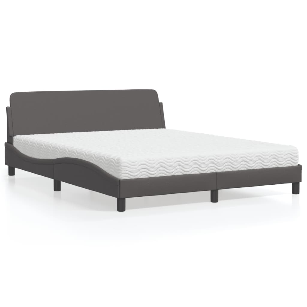 vidaXL Pat cu saltea, gri, 160x200 cm, piele ecologică vidaXL Pat cu saltea, gri, 160x200 cm, piele ecologică