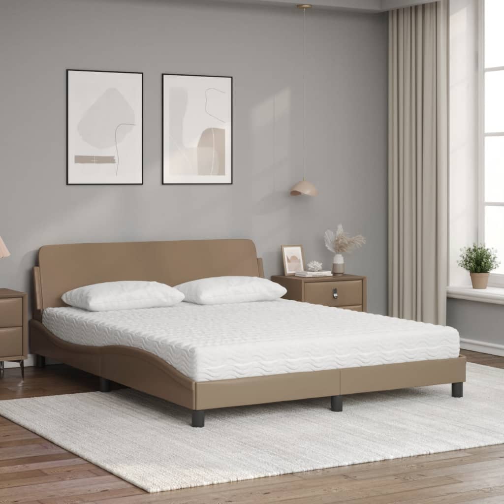 vidaXL Pat cu saltea, cappuccino, 160x200cm piele ecologică vidaXL Pat cu saltea, cappuccino, 160x200cm piele ecologică