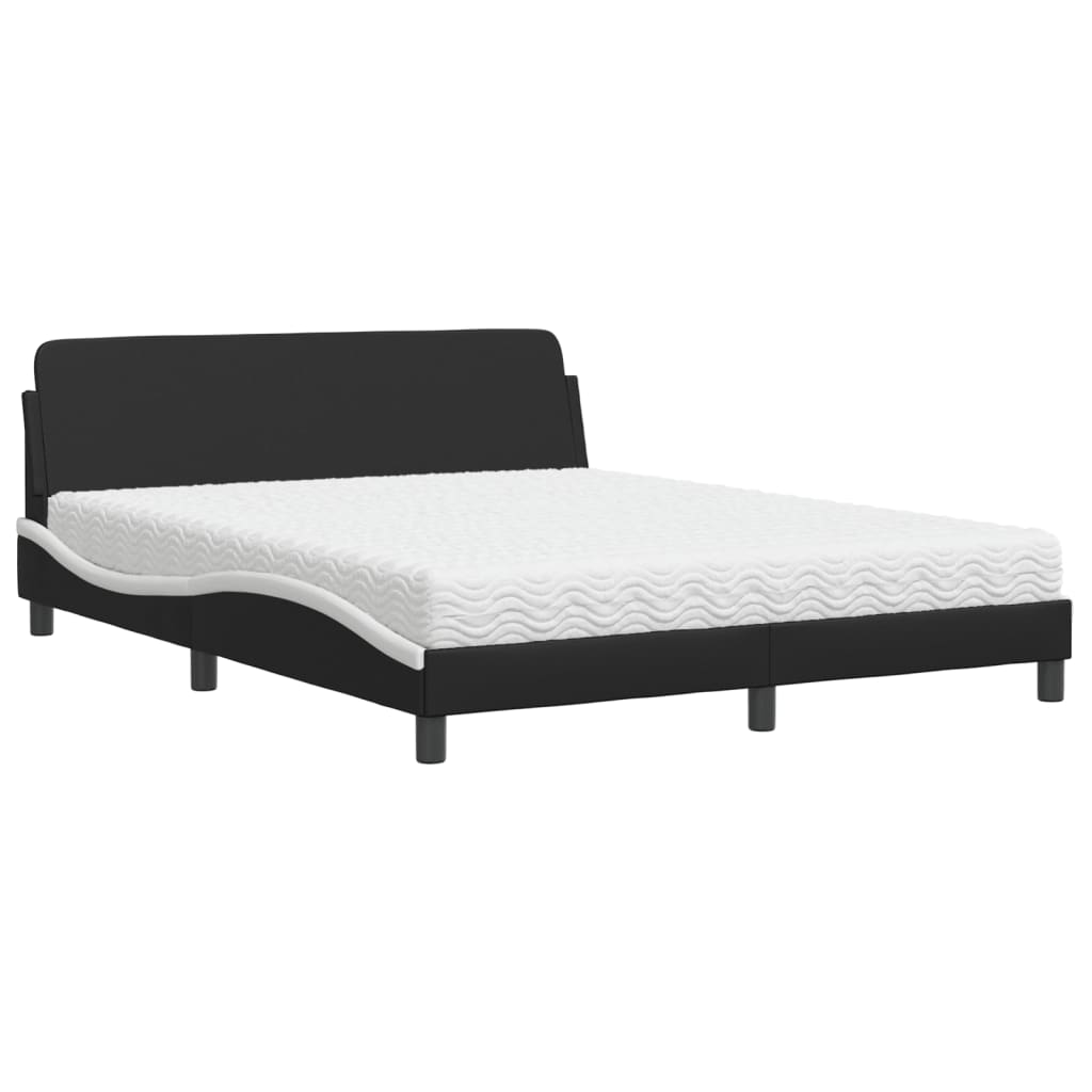 vidaXL Pat cu saltea, negru și alb, 160x200 cm, piele ecologică vidaXL Pat cu saltea, negru și alb, 160x200 cm, piele ecologică