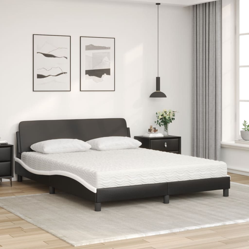 vidaXL Pat cu saltea, negru și alb, 160x200 cm, piele ecologică vidaXL Pat cu saltea, negru și alb, 160x200 cm, piele ecologică
