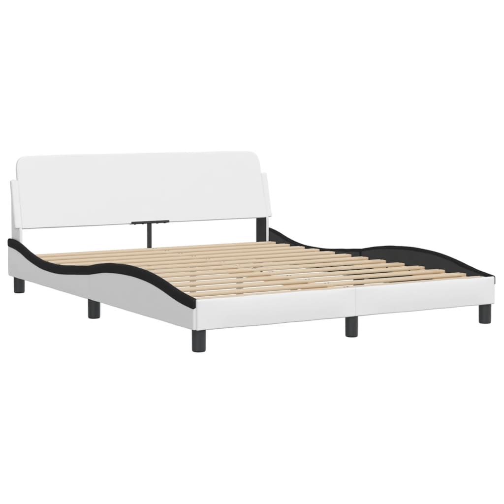vidaXL Pat cu saltea, alb și negru, 160x200 cm, piele ecologică vidaXL Pat cu saltea, alb și negru, 160x200 cm, piele ecologică