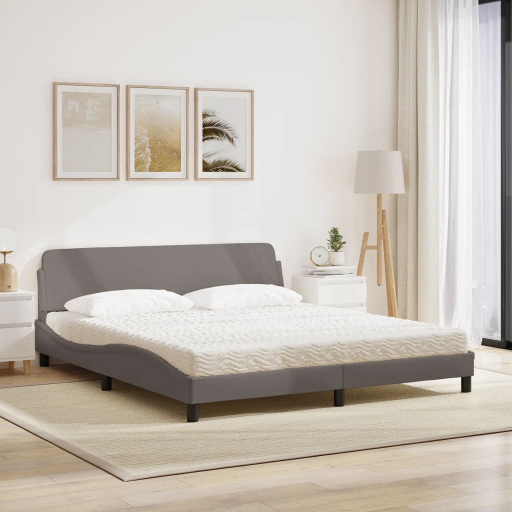 vidaXL Pat cu saltea, gri taupe, 180x200 cm, textil